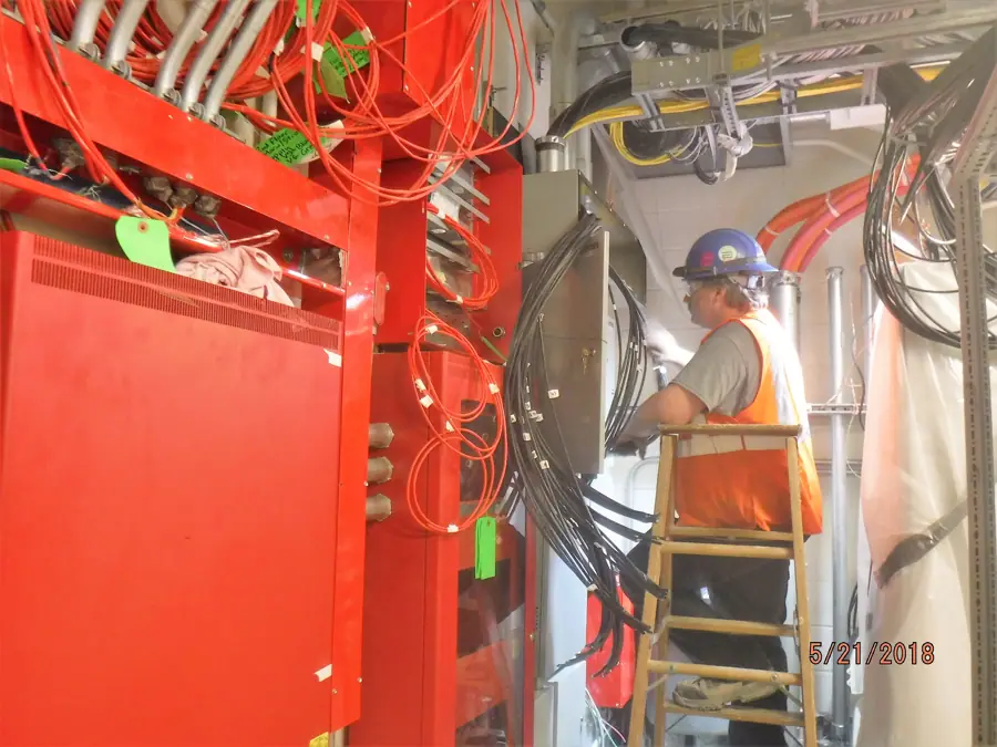 Identification and termination of security wires in one of the communication rooms in Yard Service Building (CS179, 5-21-18) (42447648682)