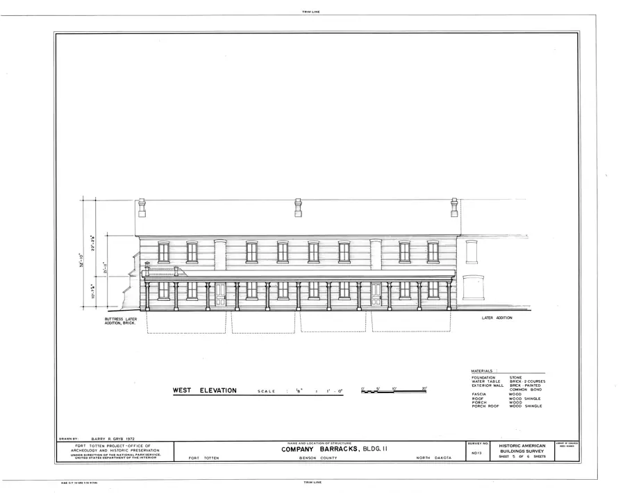HABS ND,3-FOTO,1J- (sheet 5 of 6) - Fort Totten, Company Barracks, Building No. 11, 12 miles southwest of Devils Lake City off Route 57, Devils Lake, Ramsey County, ND