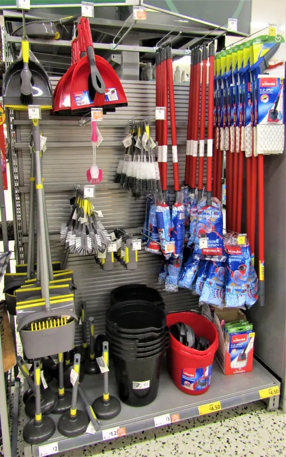 -2022-01-14 Cleaning brushes and buckets, Morrisons, Cromer