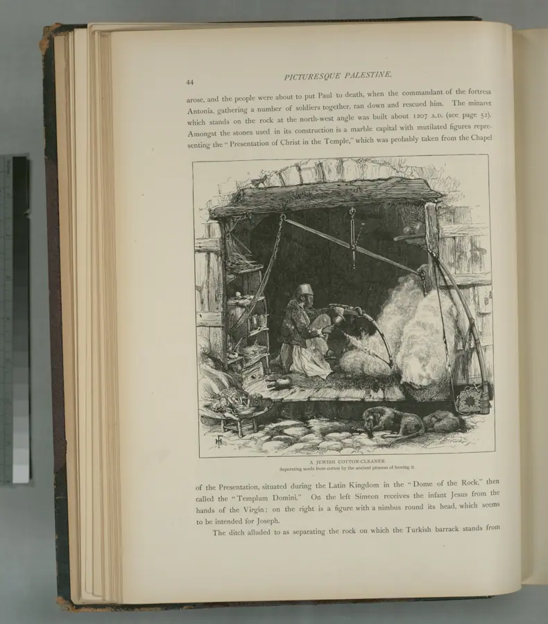 A Jewish cotton-cleaner. Separating seeds from cotton by the ancient process of bowing it (NYPL b10607452-80281)