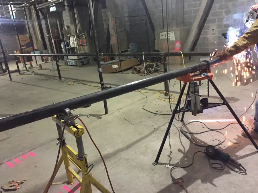 Bench welding a 3” pipe to be installed in the ceiling of the future LIRR passenger concourse. (CM014B 02-12-2019) (47051373892)