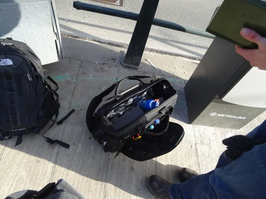 Friendly technicians let me photograph their toolkit at Spadina and College, 2014 12 20 (15882760529)