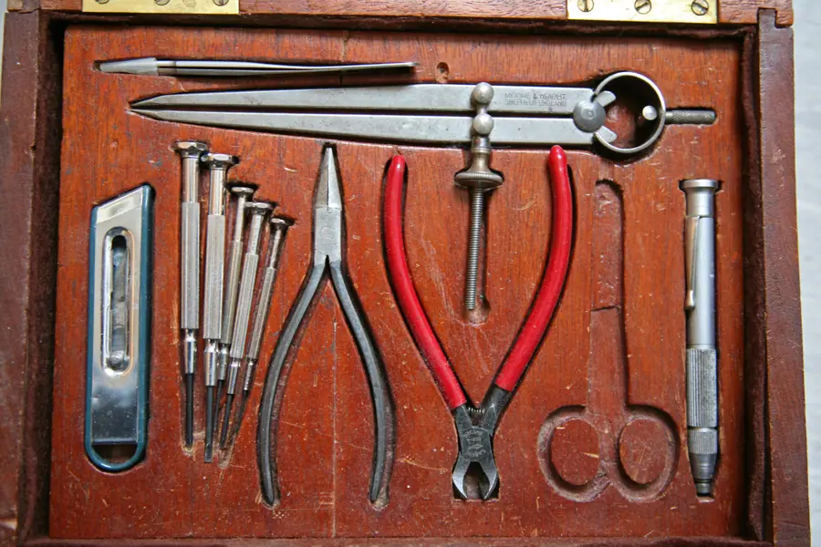 Home made wooden box with tools
